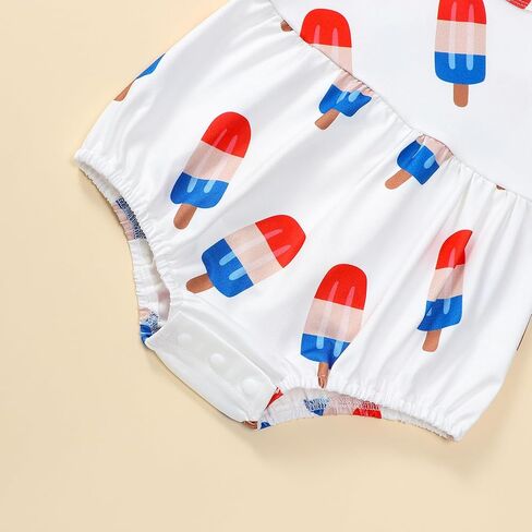 Ayalinggo Newborn 4th Of July Baby Girl Outfits Ice Cream Romper Jumpsuit Shorts Suspenders Toddler Clothes Independence Day in Kuwait