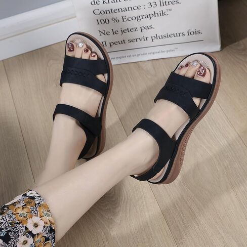 Womens Sandals Open Toe Arch Support Summer Beach Sandals Comfortable Orthotic Walking Shoes Ankle Elastic Flats Sandals in Saudi Arabia