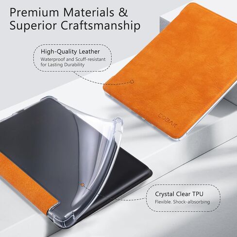 Case for Kindle Paperwhite 11th Generation 6.8" and Signature Edition- New PU Leather Cover and Transparent TPU Back Cover with Auto Wake/Sleep Feature-Orange in Saudi Arabia