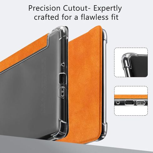 Case for Kindle Paperwhite 11th Generation 6.8" and Signature Edition- New PU Leather Cover and Transparent TPU Back Cover with Auto Wake/Sleep Feature-Orange in Saudi Arabia