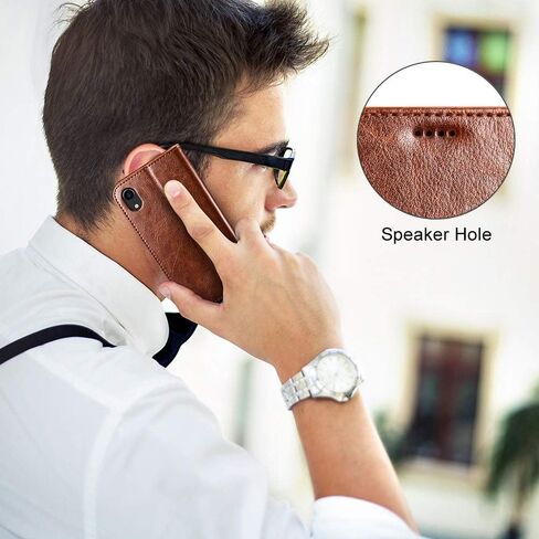 حافظة محفظة icarercase iPhone XR، حافظة جلدية فاخرة مدمجة لبطاقة الائتمان والنقود، غطاء قابل للطي مع مسند يدعم الشحن اللاسلكي لهاتف Apple iPhone XR (2018) 6.1 بوصة - بني in Kuwait