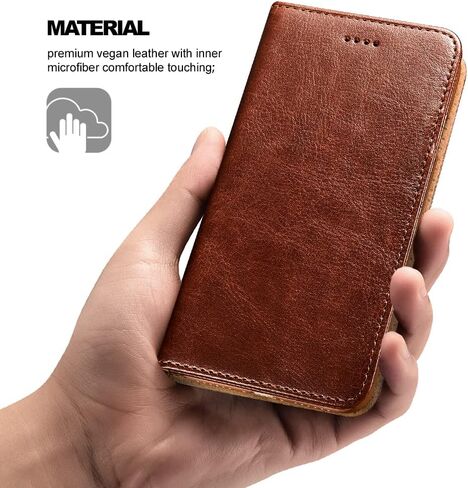 حافظة محفظة icarercase iPhone XR، حافظة جلدية فاخرة مدمجة لبطاقة الائتمان والنقود، غطاء قابل للطي مع مسند يدعم الشحن اللاسلكي لهاتف Apple iPhone XR (2018) 6.1 بوصة - بني in Kuwait