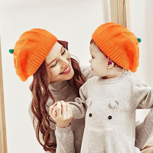 2 Pcs Pumpkin Beret Hat Parent-Child Mother Baby Halloween Beanie Knit Hat Mom and Baby Winter Warmer Crochet Ski Cap in Saudi Arabia