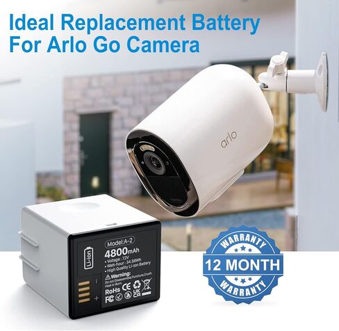 بطارية SHENMZ لـ Arlo Go، (ترقية جديدة 2024) بطارية بديلة جديدة عالية السعة 0 دورة لـ Arlo A-2 7.2V 4800mAh 34.56Wh متوافقة مع Arlo Go فقط (VMA4400C) 308-100030-01-1pack in Kuwait