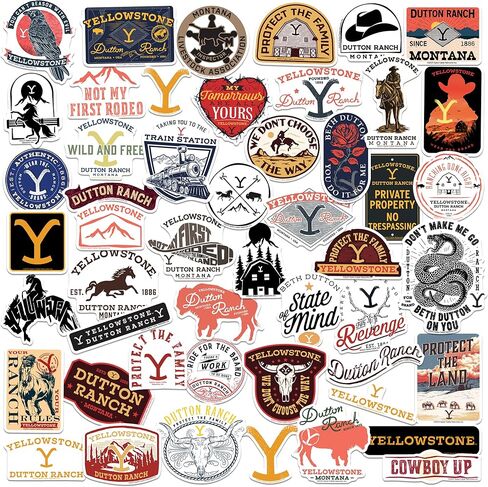 Yellowstone 50CT Sticker Pack Large Deluxe Stickers Variety Pack - Laptop, Water Bottle, Scrapbooking, Tablet, Skateboard, Indoor/Outdoor - Set of 50 in Kuwait