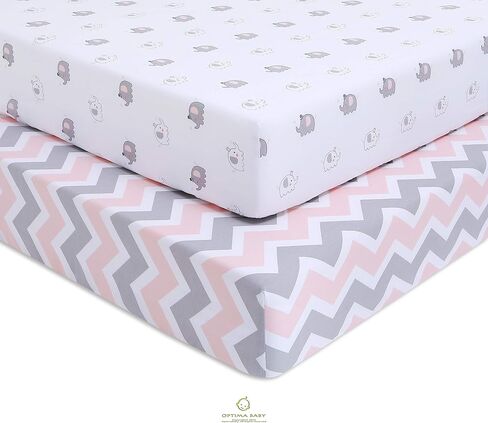 Elephant Chevron Fitted Crib Sheets, Pink, 2 Count in Saudi Arabia