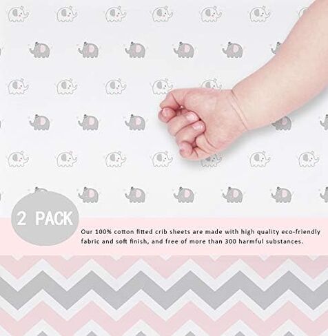 Elephant Chevron Fitted Crib Sheets, Pink, 2 Count in Saudi Arabia