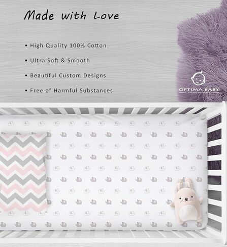 Elephant Chevron Fitted Crib Sheets, Pink, 2 Count in Saudi Arabia