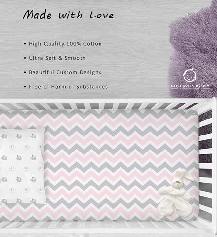 Elephant Chevron Fitted Crib Sheets, Pink, 2 Count in Saudi Arabia