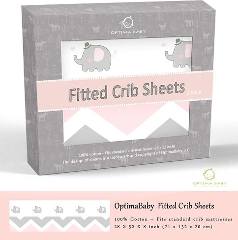 Elephant Chevron Fitted Crib Sheets, Pink, 2 Count in Saudi Arabia