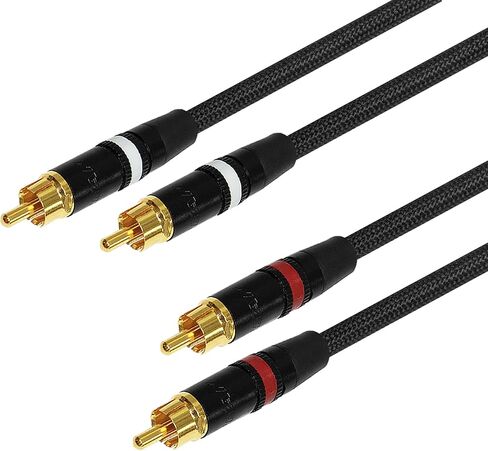 زوج كابل RCA بطول 9 أقدام - Audioblast HQ-1 BRAID (أسود) مرن - مزدوج الحماية (100%) كابل توصيل صوتي عالي الوضوح وموصلات Neutrik-Rean NYS Gold RCA (كابلان، كل منهما بطول 9 أقدام) in Saudi Arabia