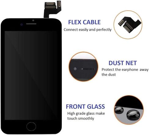 متوافق مع شاشة iPhone 6s بديلة سوداء LCD تعمل باللمس، شاشة كاملة مع زر الصفحة الرئيسية ومستشعر القرب وسماعة الأذن وكاميرا أمامية وأداة إصلاح مجانية in Saudi Arabia