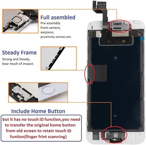متوافق مع شاشة iPhone 6s بديلة سوداء LCD تعمل باللمس، شاشة كاملة مع زر الصفحة الرئيسية ومستشعر القرب وسماعة الأذن وكاميرا أمامية وأداة إصلاح مجانية in Saudi Arabia