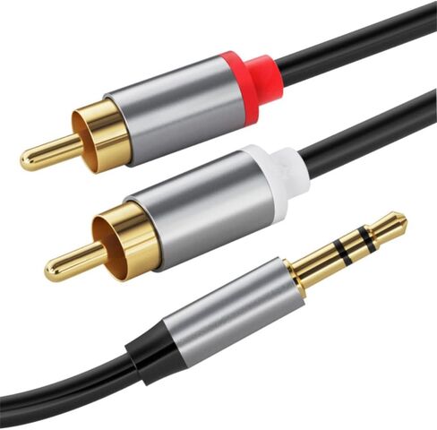 RCA Audio Cable, 2 RCA Phono Male to 3.5mm Male Headphone Jack Stereo Y Splitter Red and White Aux Lead Compatible with Speaker, DJ Controller, Turntable TV, Hi-Fi Amplifer, 3.3ft in Saudi Arabia