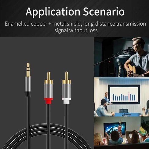 RCA Audio Cable, 2 RCA Phono Male to 3.5mm Male Headphone Jack Stereo Y Splitter Red and White Aux Lead Compatible with Speaker, DJ Controller, Turntable TV, Hi-Fi Amplifer, 3.3ft in Saudi Arabia