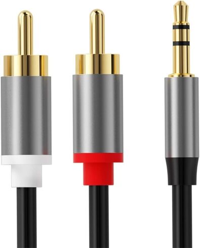 RCA Audio Cable, 2 RCA Phono Male to 3.5mm Male Headphone Jack Stereo Y Splitter Red and White Aux Lead Compatible with Speaker, DJ Controller, Turntable TV, Hi-Fi Amplifer, 3.3ft in Saudi Arabia