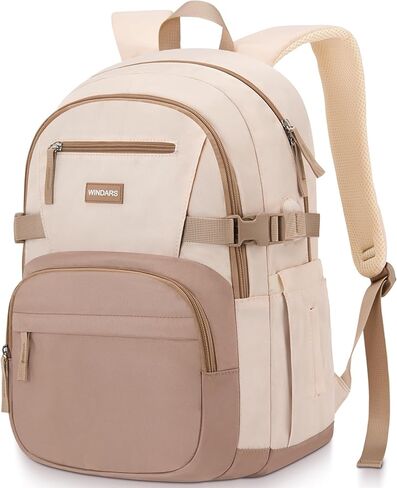 Backpack for School Girls, Cute High School Backpacks for Teens Women Student Large Bookbag 15.6 Inch Laptop Bag with USB Charger Port for College Work Travel Trip (Beige) in Saudi Arabia