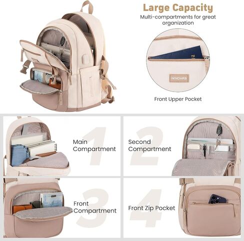 Backpack for School Girls, Cute High School Backpacks for Teens Women Student Large Bookbag 15.6 Inch Laptop Bag with USB Charger Port for College Work Travel Trip (Beige) in Saudi Arabia