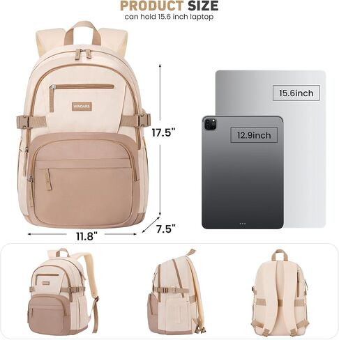 Backpack for School Girls, Cute High School Backpacks for Teens Women Student Large Bookbag 15.6 Inch Laptop Bag with USB Charger Port for College Work Travel Trip (Beige) in Saudi Arabia