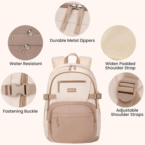 Backpack for School Girls, Cute High School Backpacks for Teens Women Student Large Bookbag 15.6 Inch Laptop Bag with USB Charger Port for College Work Travel Trip (Beige) in Saudi Arabia