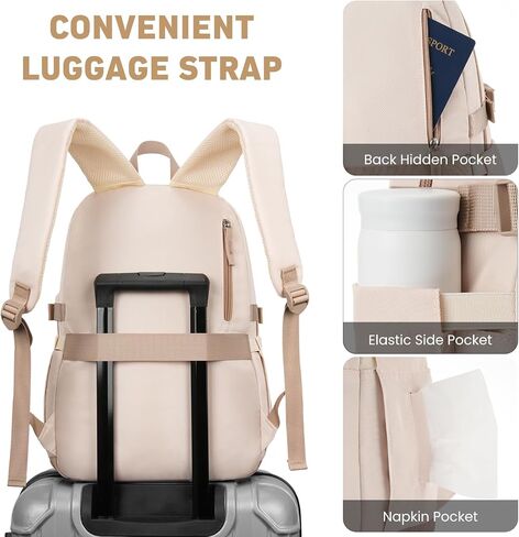 Backpack for School Girls, Cute High School Backpacks for Teens Women Student Large Bookbag 15.6 Inch Laptop Bag with USB Charger Port for College Work Travel Trip (Beige) in Saudi Arabia