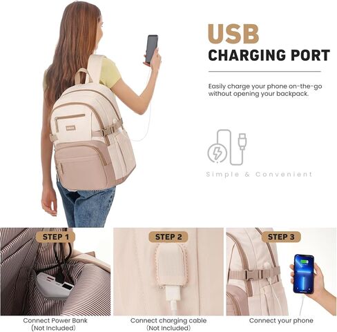 Backpack for School Girls, Cute High School Backpacks for Teens Women Student Large Bookbag 15.6 Inch Laptop Bag with USB Charger Port for College Work Travel Trip (Beige) in Saudi Arabia