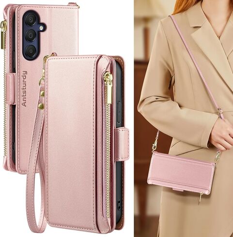 Antsturdy for Samsung Galaxy A15 5G Wallet case with Card Holder Women Men,Galaxy A15 5G Phone case【RFID Blocking】 PU Leather Shockproof Flip Cover Strap Zipper Credit Card Slots Kickstand,Black in Saudi Arabia