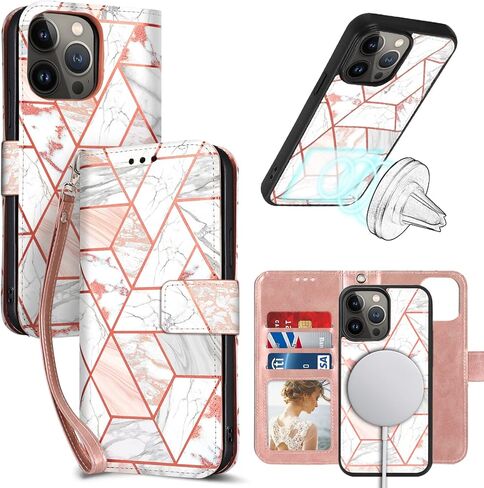 حافظة محفظة CASEOWL متوافقة مع هاتف iPhone 14 Pro [تدعم شاحن Magsafe] مغناطيسية قابلة للفصل [حجب RFID] حافظة جلدية قابلة للطي على شكل زهور مع حامل بطاقة، حزام يد للنساء والفتيات (عتيق) in Kuwait