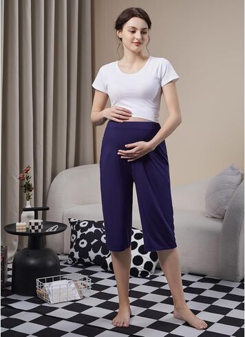 السراويل الأمومة للنساء الأمومة Capris اليوغا السراويل الحمل لينة ركض صالة السراويل النساء بيجامة قيعان in Kuwait