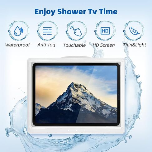 حامل تابلت للاستحمام مع شاشة لمس مضادة للضباب وHD، حامل دش iPad خفيف الوزن ومقاوم للماء، حامل iPad للاستحمام مع ملصقين حائط، متوافق مع iPad Tablet iPhone أقل من 11 بوصة، أبيض in Saudi Arabia