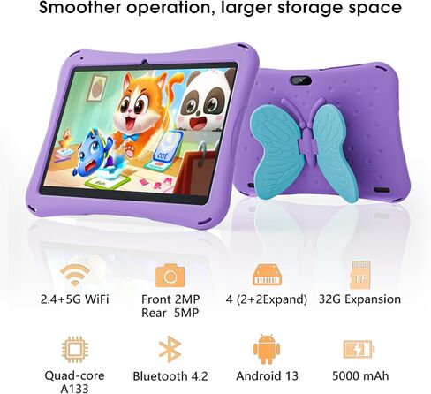 تابلت SGIN للأطفال، تابلت Android 13 مقاس 10 بوصة للأطفال مع حافظة للأطفال، ذاكرة وصول عشوائي 4(2+2) جيجابايت وذاكرة وصول عشوائي 64 جيجابايت، 5000 مللي أمبير في الساعة، شاشة 1280 * 800، كاميرا مزدوجة، واي فاي، Kidoz مثبتة مسبقًا، مراقبة أبوية in Saudi Arabia