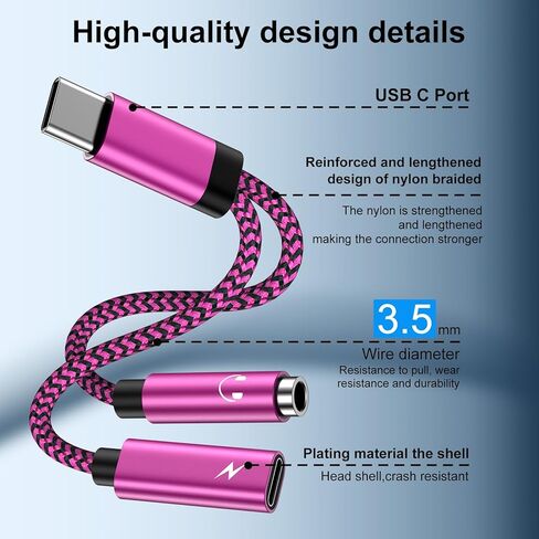 محول سماعة رأس وشاحن Samsung S24 USB C إلى 3.5 ملم، 2 في 1 USB C إلى AUX Mic Jack 60W شحن سريع لهاتف Samsung Galaxy S23 FE/Ultra S22 S21 A15، Google Pixel 8a 8 7 Pro 6، ستيريو، سماعات الأذن، iPad in Kuwait