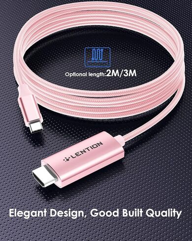 LENTION 10FT USB C to HDMI 2.0 Cable Adapter 4K@60Hz Thunderbolt 3/4 to HDMI,USB-C Compatible 2023-2016 MacBook Pro 13/15/16,New iPad Pro/Mac Air/Surface,iMac,Dell(CU707-3M,Rose Gold) in Saudi Arabia