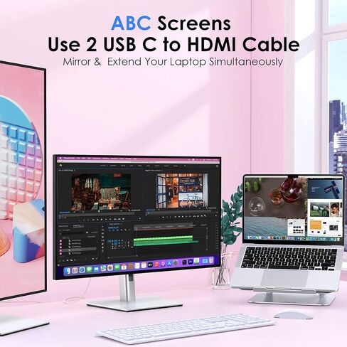 LENTION 10FT USB C to HDMI 2.0 Cable Adapter 4K@60Hz Thunderbolt 3/4 to HDMI,USB-C Compatible 2023-2016 MacBook Pro 13/15/16,New iPad Pro/Mac Air/Surface,iMac,Dell(CU707-3M,Rose Gold) in Saudi Arabia