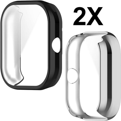 [قطعتان] حافظة متوافقة مع ساعة Xiaomi redmi 4، حافظة حماية شاملة سوداء عالية الشفافية مع واقي شاشة، [مضادة للتلطخ] [مقاومة للخدش] حافظة TPU - أسود فضي in Kuwait