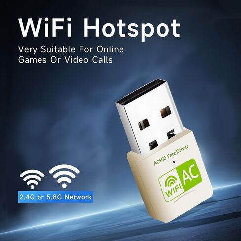 USB Wifi Adapter for Desktop PC - 5G/2.4G Dual Band AC600 High-Speed Dongle, Driver-Free Wireless Network Adapter for Windows 11/10/8.1/8/7/XP/Vista - Perfect Wifi USB Adapter for PC Milky-White in Saudi Arabia