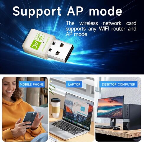 USB Wifi Adapter for Desktop PC - 5G/2.4G Dual Band AC600 High-Speed Dongle, Driver-Free Wireless Network Adapter for Windows 11/10/8.1/8/7/XP/Vista - Perfect Wifi USB Adapter for PC Milky-White in Saudi Arabia