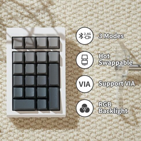 لوحة مفاتيح رقمية من الألومنيوم قابلة للبرمجة، RGB بإضاءة خلفية بلوتوث 5.0/2.4 جيجا هرتز/لوحة مفاتيح سلكية قابلة للتبديل السريع مع أغطية مفاتيح PBT 21 ومفاتيح خطية مزلقة لنظام Win/Mac in Kuwait