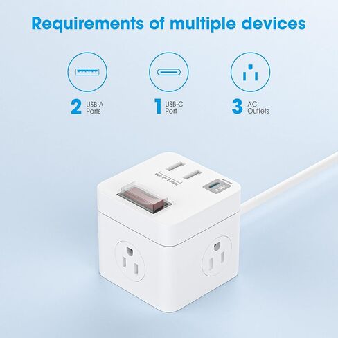 Power Strip Cube with USB C Compact for Travel, Outdoor Power Strip with 3 Outlets & 3 USB Ports, 5ft Extension Cord, Outdoor Surge Protector Waterproof Outlets for Cruise Ship Hotels(White) in Saudi Arabia