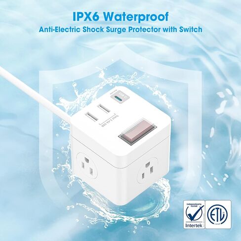 Power Strip Cube with USB C Compact for Travel, Outdoor Power Strip with 3 Outlets & 3 USB Ports, 5ft Extension Cord, Outdoor Surge Protector Waterproof Outlets for Cruise Ship Hotels(White) in Saudi Arabia