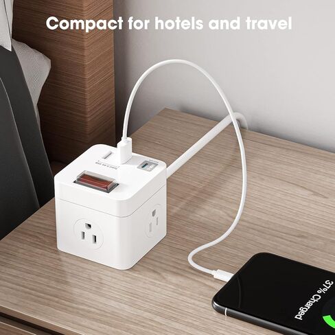 Power Strip Cube with USB C Compact for Travel, Outdoor Power Strip with 3 Outlets & 3 USB Ports, 5ft Extension Cord, Outdoor Surge Protector Waterproof Outlets for Cruise Ship Hotels(White) in Saudi Arabia