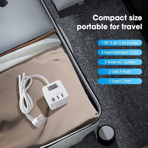 Power Strip Cube with USB C Compact for Travel, Outdoor Power Strip with 3 Outlets & 3 USB Ports, 5ft Extension Cord, Outdoor Surge Protector Waterproof Outlets for Cruise Ship Hotels(White) in Saudi Arabia