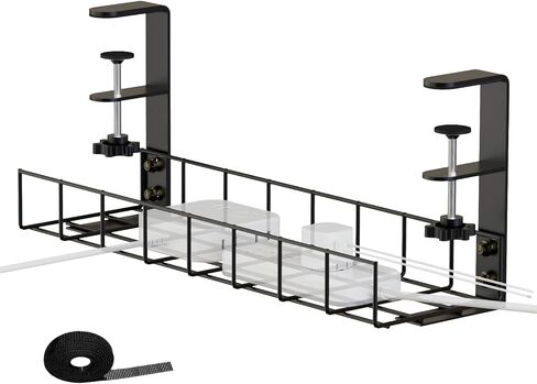 Cable Management Under Desk, 15.7'' Cord Organizer with Clamp Mount for Wire Management, Metal Cable Rack for Offices, Homes, Kitchens, with 40 Inch DIY Cable Tie, Black, 1 Pack in Saudi Arabia