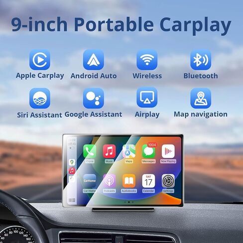 A-pple Carplay & Android Auto, 9 Inches Carplay Screen for Car with Light-Sensitive, Siri & G-oogle Assistant Voice Control, Mirror Link, Bluetooth,Suitable for Various Models in Saudi Arabia