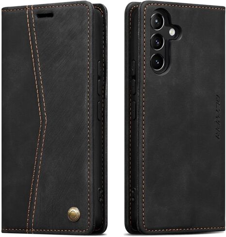 QLTYPRI Wallet Case for Samsung Galaxy S24, Vintage Folio PU Leather Purse Case with Card Slots Magnetic Closure Kickstand Flip Crashproof Phone Cover for Samsumg Galaxy S24 - Black in Saudi Arabia