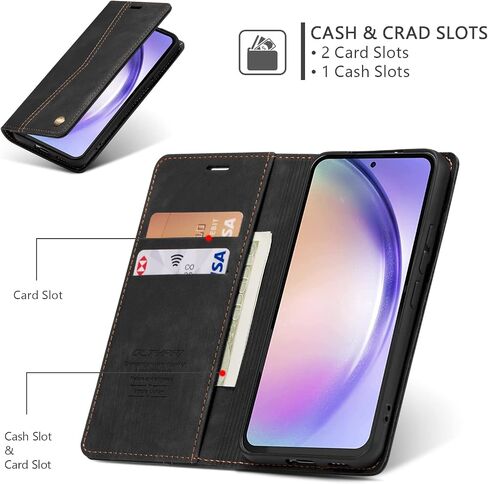 QLTYPRI Wallet Case for Samsung Galaxy S24, Vintage Folio PU Leather Purse Case with Card Slots Magnetic Closure Kickstand Flip Crashproof Phone Cover for Samsumg Galaxy S24 - Black in Saudi Arabia