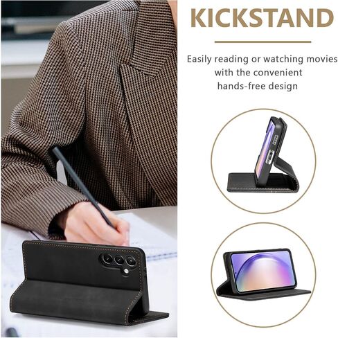 QLTYPRI Wallet Case for Samsung Galaxy S24, Vintage Folio PU Leather Purse Case with Card Slots Magnetic Closure Kickstand Flip Crashproof Phone Cover for Samsumg Galaxy S24 - Black in Saudi Arabia