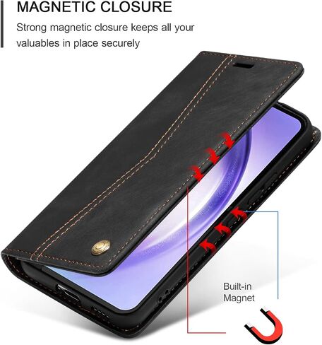 QLTYPRI Wallet Case for Samsung Galaxy S24, Vintage Folio PU Leather Purse Case with Card Slots Magnetic Closure Kickstand Flip Crashproof Phone Cover for Samsumg Galaxy S24 - Black in Saudi Arabia