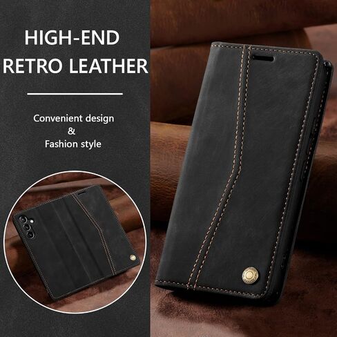 QLTYPRI Wallet Case for Samsung Galaxy S24, Vintage Folio PU Leather Purse Case with Card Slots Magnetic Closure Kickstand Flip Crashproof Phone Cover for Samsumg Galaxy S24 - Black in Saudi Arabia