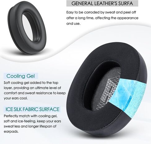 GVOEARS Cooling Gel Replacement Ear Pads for JBL Live 650/660BTNC E65BTNC Headphone, Ear Pads with Memory Foam and Breathable ICE Silk Fabric (Black) in Saudi Arabia